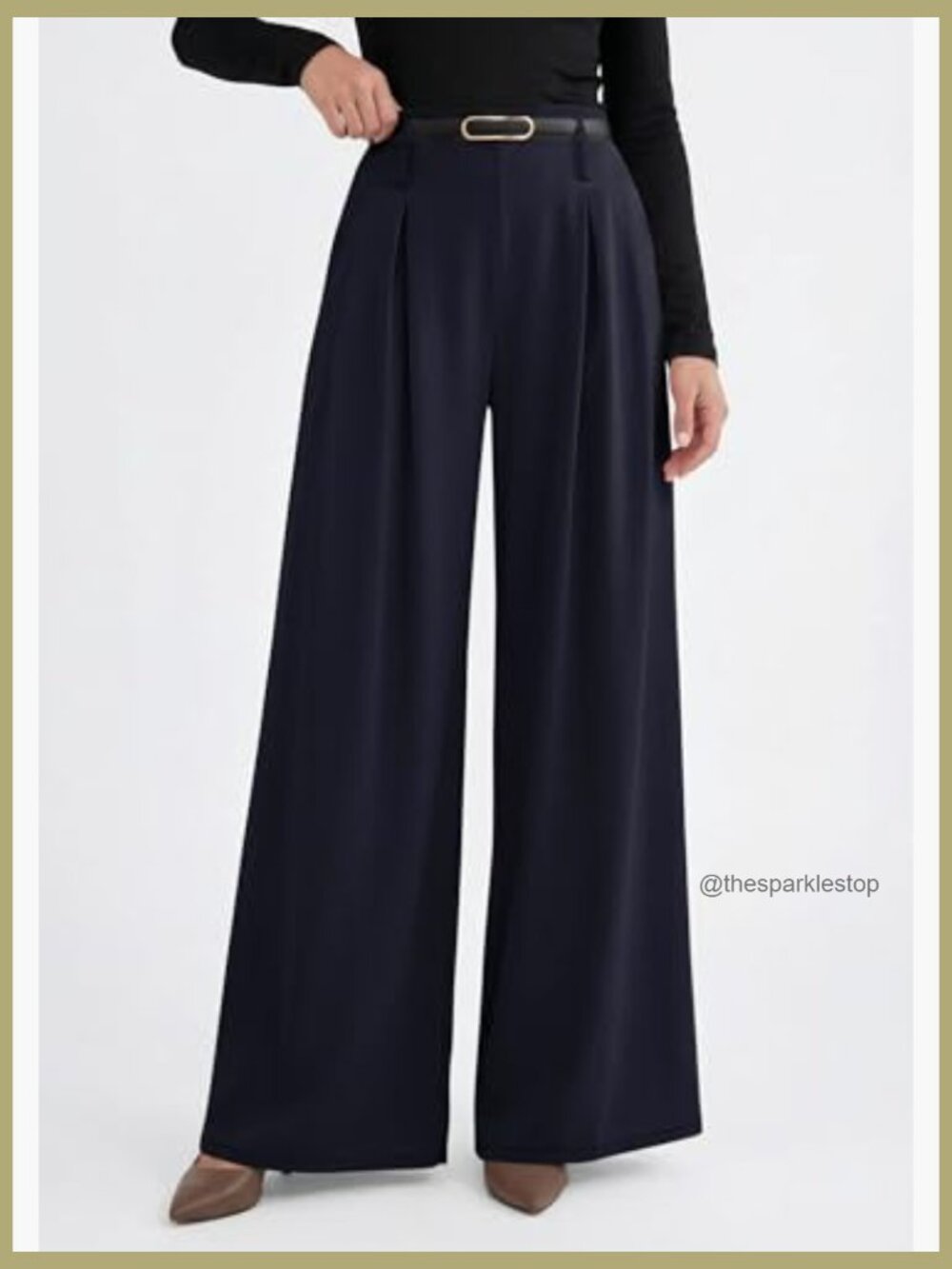High Waisted Wide Leg Pleated Trousers with Pockets - Flowy Business Palazzo - Picture 4 of 7
